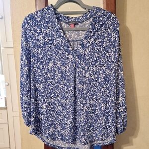 Vince Camuto Blue and White Patterned Blouse
